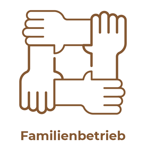 Icon von 4 Händen die sich am Handgelenk halten was "Familienbetrieb" symbolisieren soll